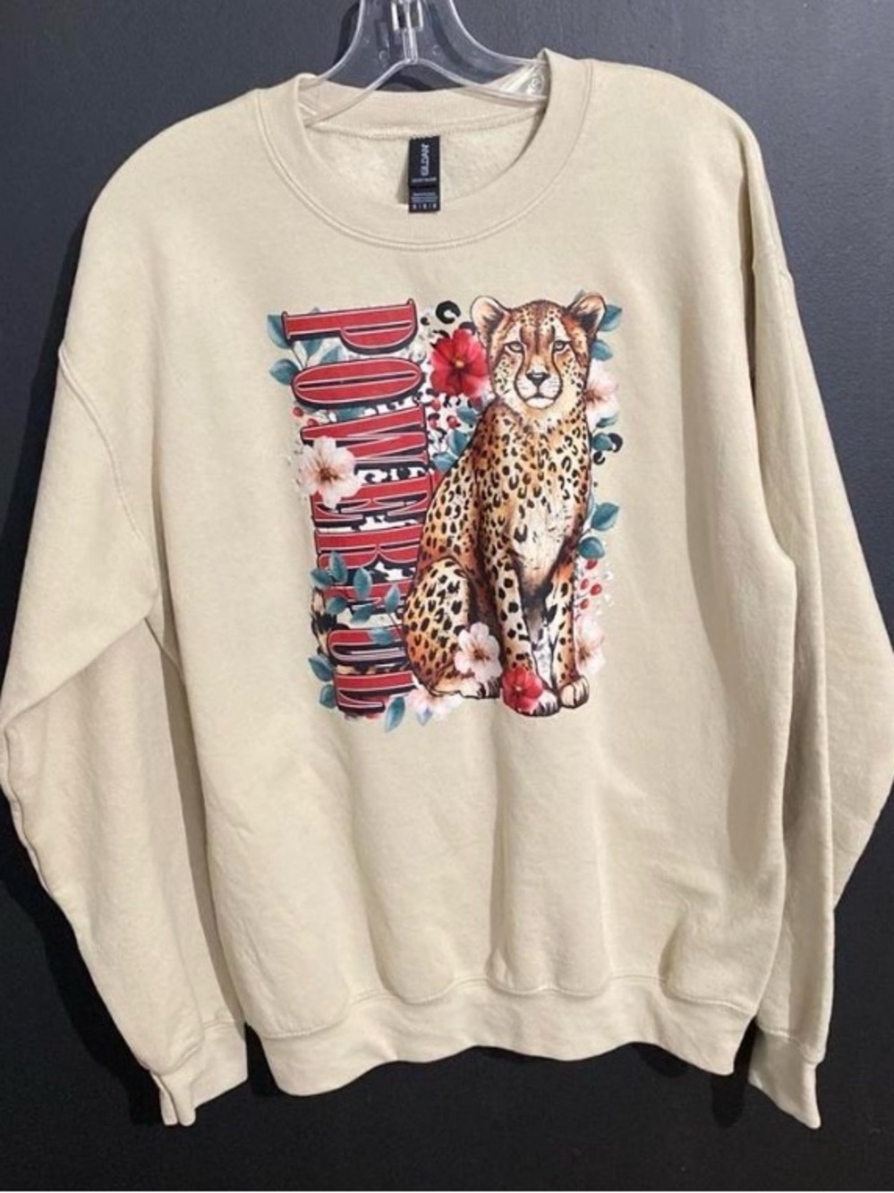 Gildan Cream Crewneck with Leopard & Floral Graphic